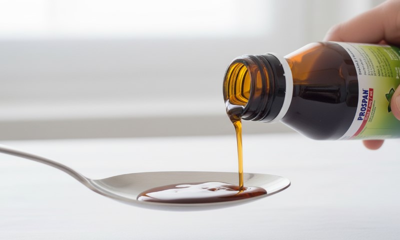 Sirup iz bočice se izliva u kašiku