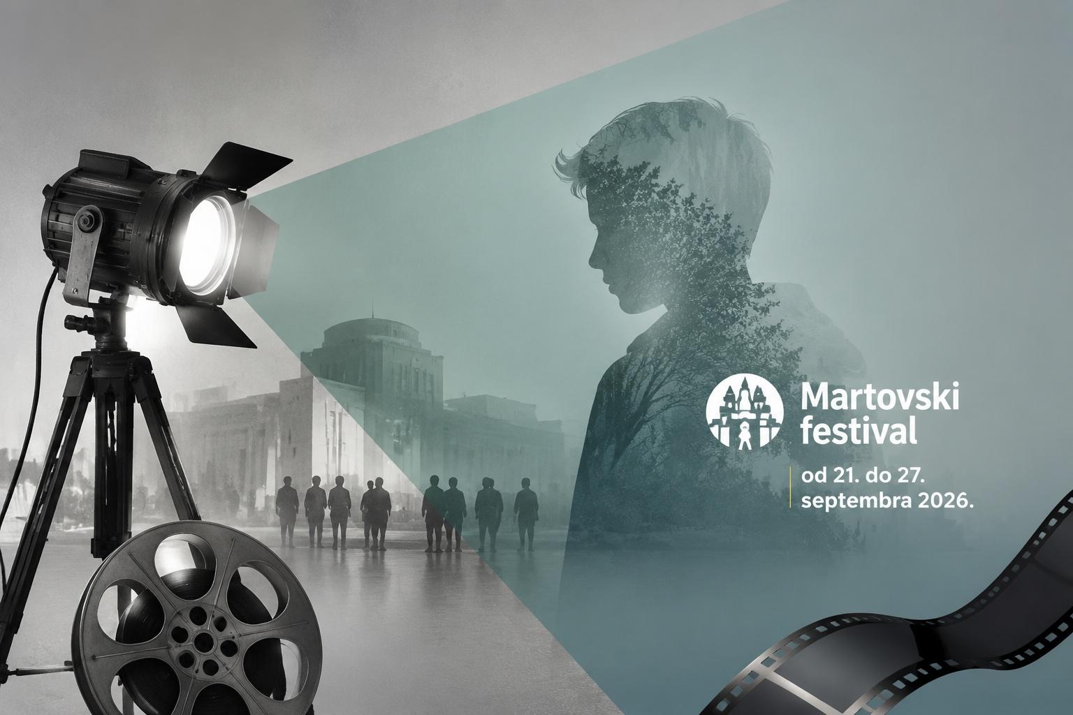 Filmski reflektor, rolna filma i silueta uz najavu Martovskog festivala 2026.