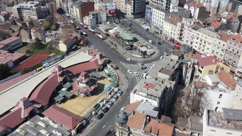 Panoramski pogled iz vazduha na Zeleni venac u Beogradu